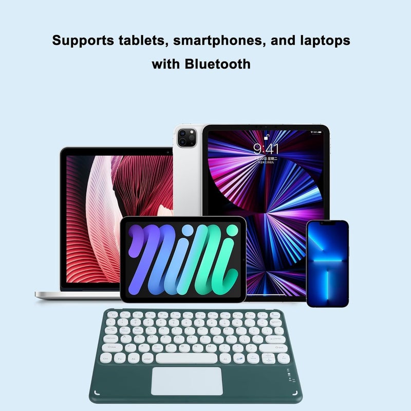 KUYHRF Wireless Keyboard with Touchpad, Ultra-Thin Rechargeable Bluetooth Keyboard Mini with Trackpad, Round Keys for iPad pro/iPad/iOS/Mac OS/Windows/Android (Dark Green) - Image 4